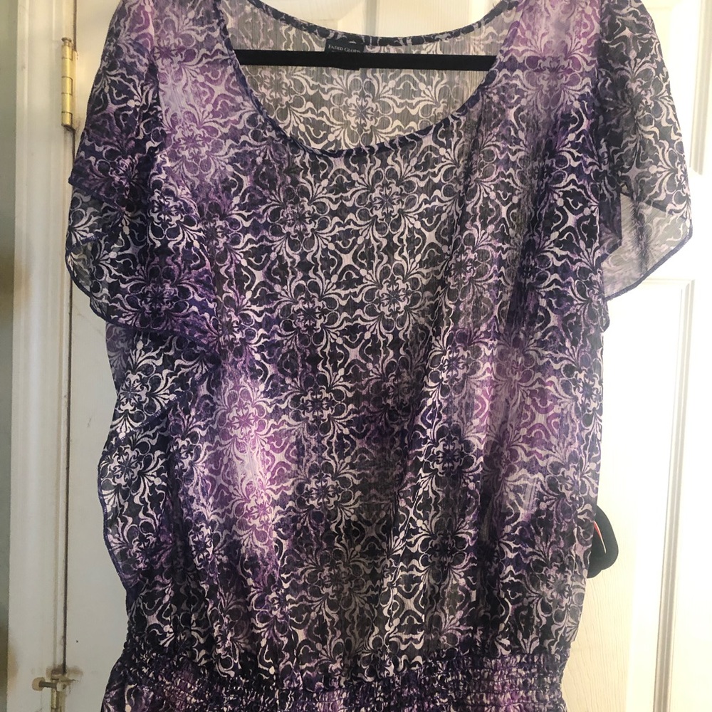 Plus size Faded glory purple print Blouse 2x